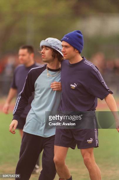 Liam Gallagher, Singer and Guitarist with the British Pop Group 'Oasis' with Damon albarn, Singer with the British Pop Group 'Blur', seen taking part...