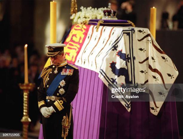 Queen Mother's Lying-In-State, On the eve of her funeral the Queen Mother's four grandsons, the Prince of Wales; the Duke of York; the Earl of Wessex...