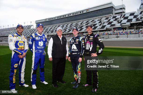 Chase Elliott, driver of the NAPA Auto Parts Chevrolet, Alex Bowman, driver of the Nationwide Chevrolet, Team Owner Rick Hendrick, William Byron,...