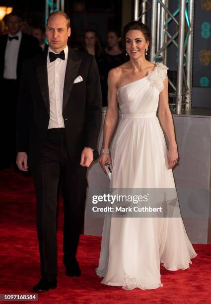 Prince William, Duke of Cambridge and Catherine, Duchess of Cambridge attend the EE British Academy Film Awards at Royal Albert Hall on February 10,...