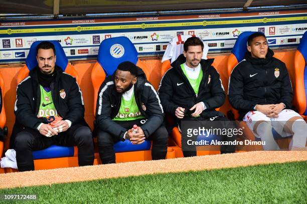 Diego Benaglio and Georges-Kevin Nkoudou and Adrien Da Silva and Carlos Vinicius of Monaco during the Ligue 1 match between Montpellier and Monaco at...