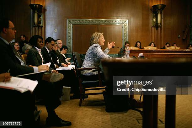 Secretary of State Hillary Clinton testifies before the Senate Appropriations Subcommittee on State, Foreign Operations, and Related Programs about...