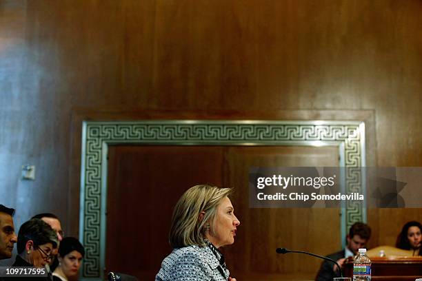 Secretary of State Hillary Clinton testifies before the Senate Appropriations Subcommittee on State, Foreign Operations, and Related Programs about...