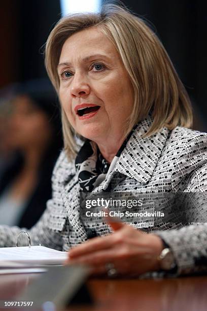 Secretary of State Hillary Clinton testifies before the Senate Appropriations Subcommittee on State, Foreign Operations, and Related Programs about...