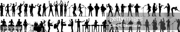 stockillustraties, clipart, cartoons en iconen met zeer gedetailleerde muzikanten - drummer silhouette