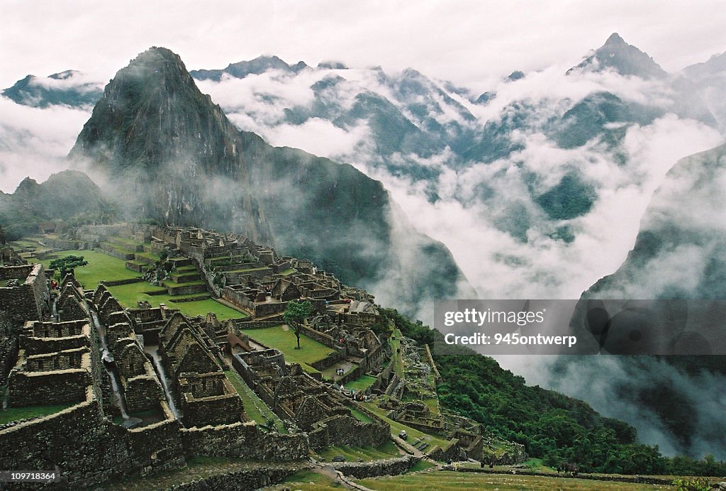 Clouds Surrounding Machu Picchu and Inca Ruins