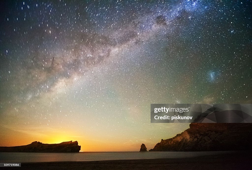 Stars at Dusk Over Beach