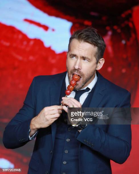 Actor Ryan Reynolds attends the premiere of 'Deadpool 2' at Park Hyatt Hotel on January 20, 2019 in Beijing, China.