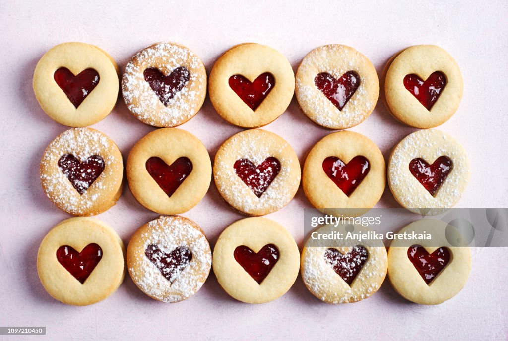 Traditional Linzer cookie with strawberry jam