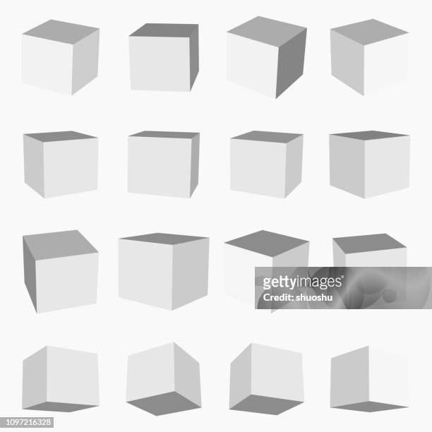 ilustraciones, imágenes clip art, dibujos animados e iconos de stock de conjunto de patrón de caja cubo gris - point of view