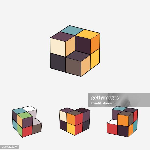 set of color cube pattern icon - 3d cube stock illustrations