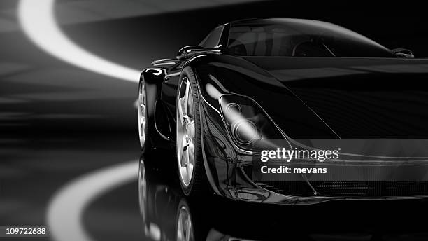 negro coche deportivo - coche del futuro fotografías e imágenes de stock
