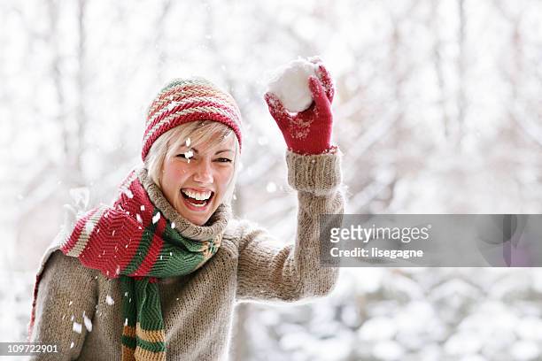enjoying winter - snowball stock pictures, royalty-free photos & images