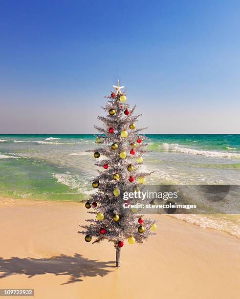 christmas tree on the strand - florida christmas stock-fotos und bilder