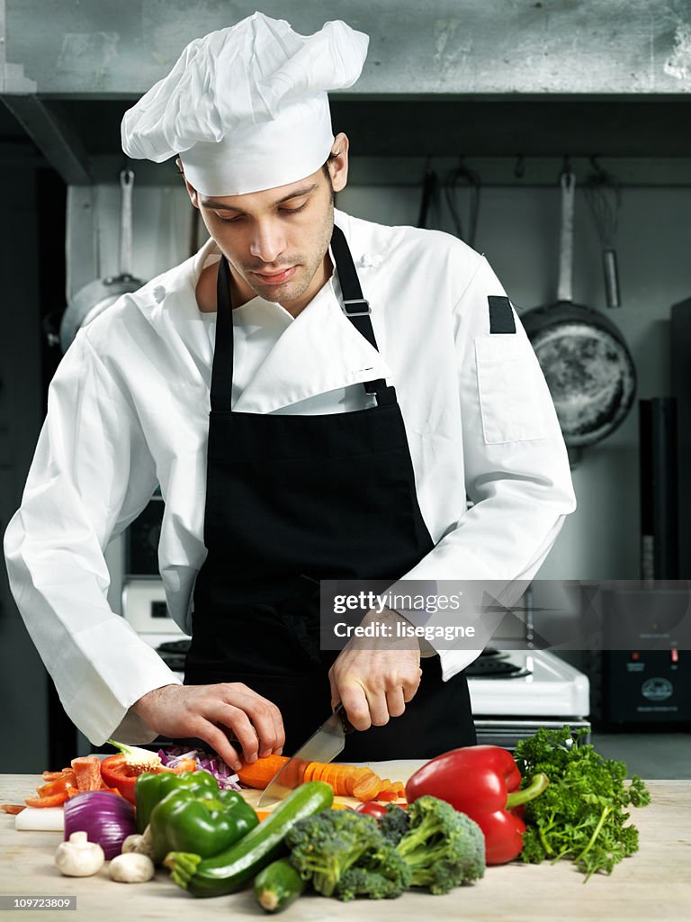 Chef chopping vegetables