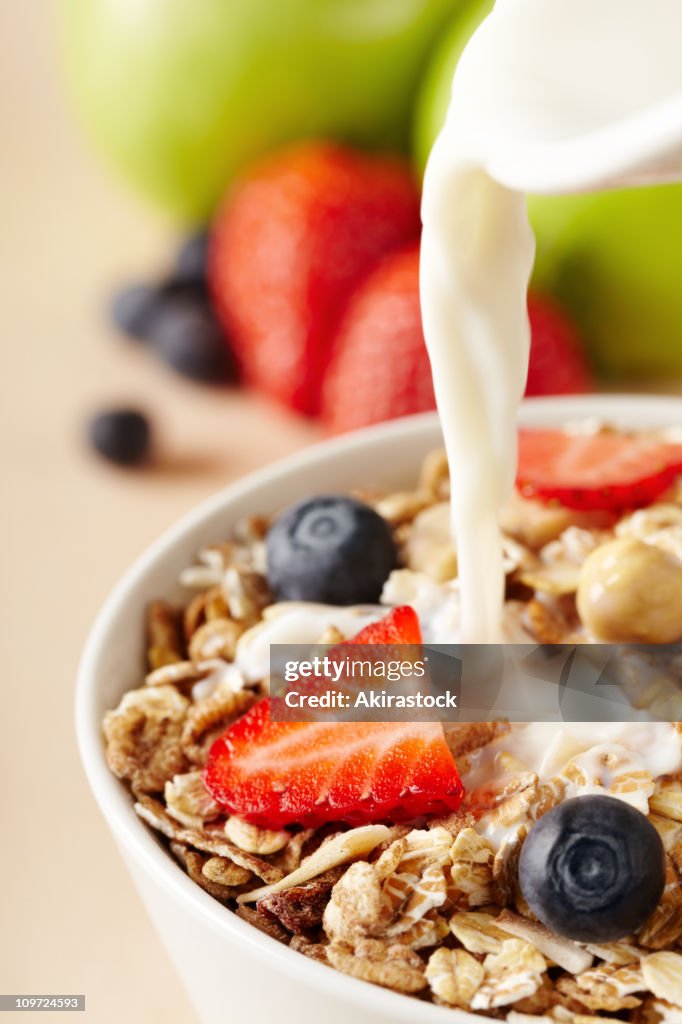 A bowl of healthy cereals for breakfast