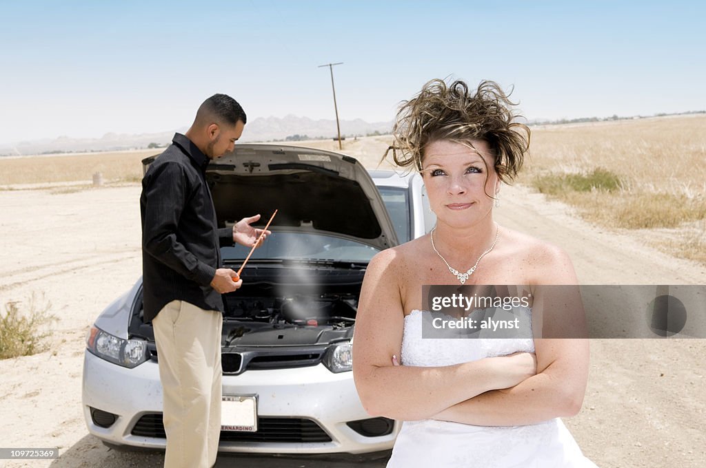 Wedding Bride Stranded in Desert with Car Trouble