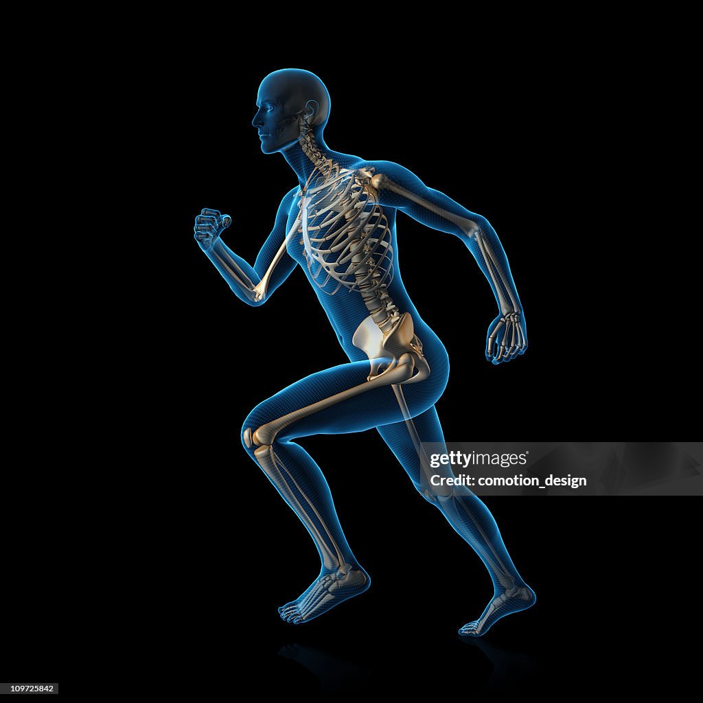 Blue man running
