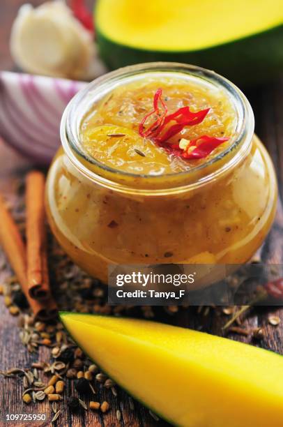 spicy green mango chutney - chutney stock pictures, royalty-free photos & images