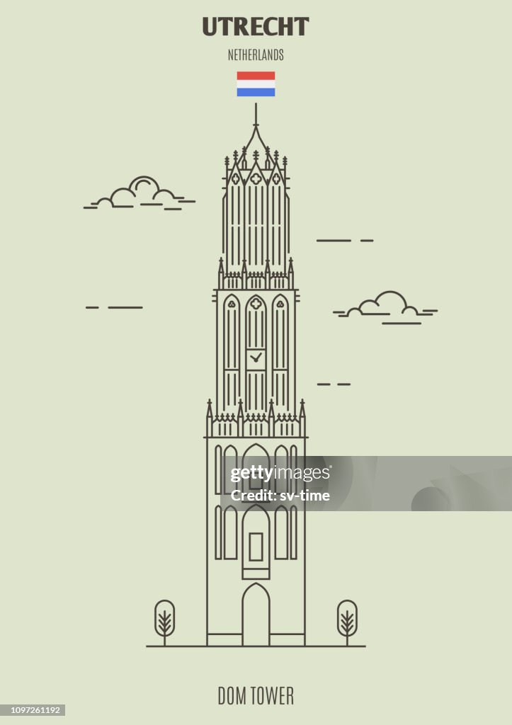 Dom Tower in Utrecht, Netherlands. Landmark icon