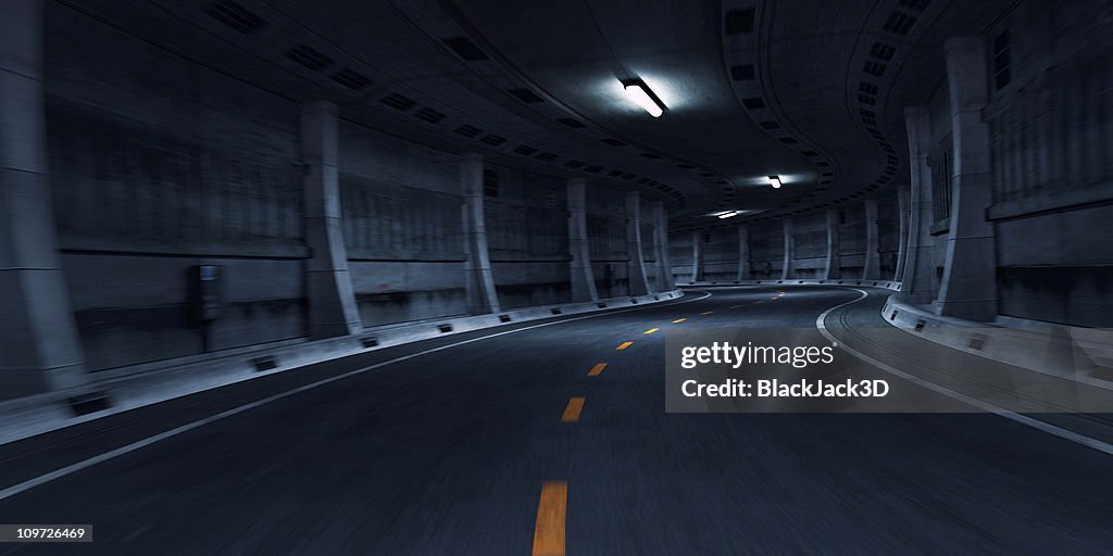 Curve in Road of Tunnel