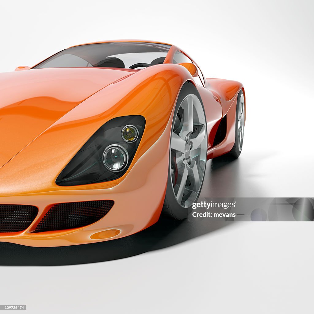 Orange sports car on white background