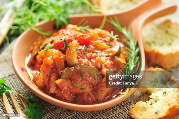 ratatouille - vegetable stew stock pictures, royalty-free photos & images