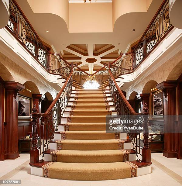 residential luxury stairway in home entrance - luxury mansion interior stock pictures, royalty-free photos & images