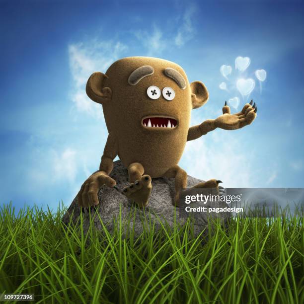 lonely teddy monster - cute monster stock pictures, royalty-free photos & images