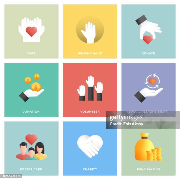 stockillustraties, clipart, cartoons en iconen met liefdadigheid en donatie icon set - maatschappelijk verantwoord ondernemen