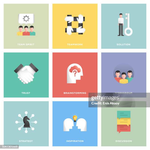 collaboration icon set - interracial handshake stock illustrations