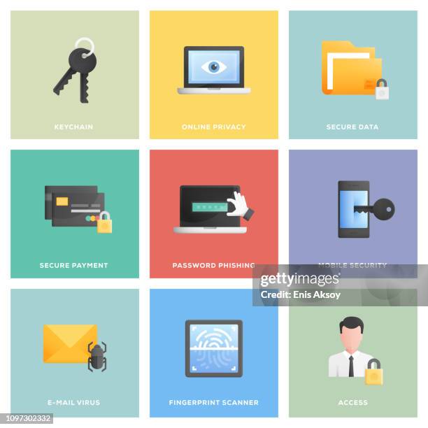 cyber security icon set - threats stock illustrations