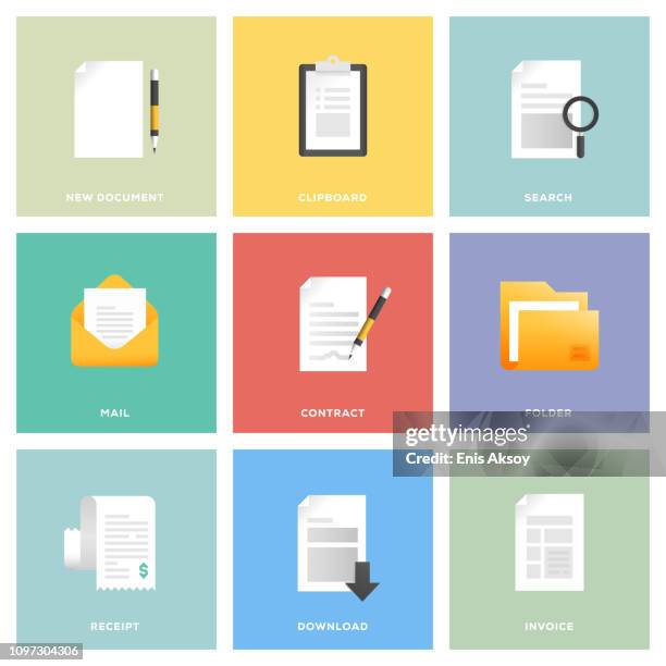 dokument-icon-set - aktenordner stock-grafiken, -clipart, -cartoons und -symbole