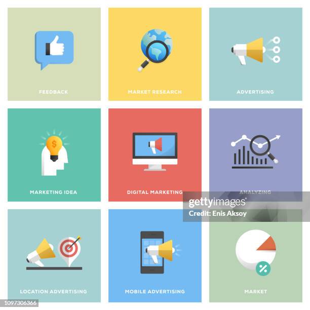 stockillustraties, clipart, cartoons en iconen met marketing icon set - dictionary