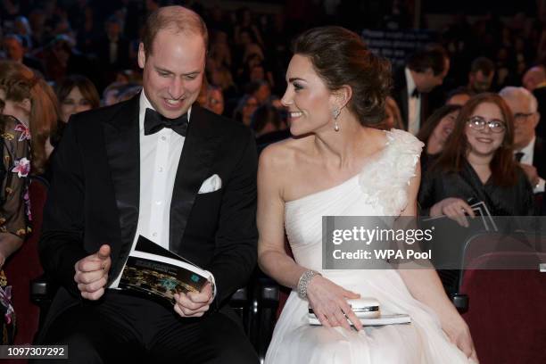 Prince William, Duke of Cambridge and Catherine, Duchess of Cambridge attend the EE British Academy Film Awards at Royal Albert Hall on February 10,...