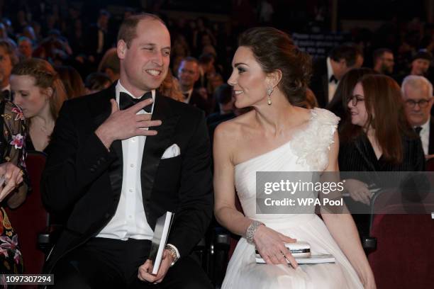 Prince William, Duke of Cambridge and Catherine, Duchess of Cambridge attend the EE British Academy Film Awards at Royal Albert Hall on February 10,...