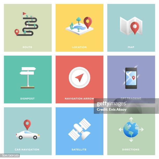 navigation icon set - mall map stock illustrations
