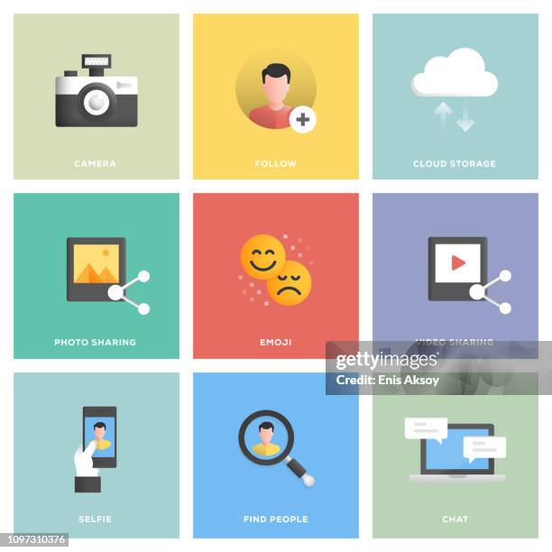 ilustraciones, imágenes clip art, dibujos animados e iconos de stock de conjunto de iconos de redes sociales - accesibilidad