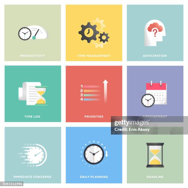 time management icon set - busy life stock illustrations