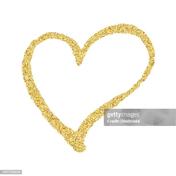 goldglitter handgezeichneten vektor herzen auf weißem hintergrund - gold heart stock-grafiken, -clipart, -cartoons und -symbole