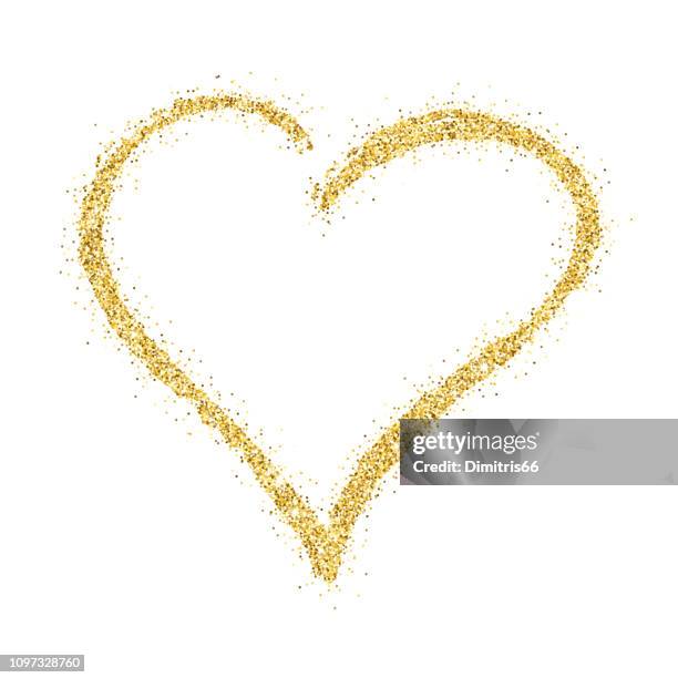 goldglitter handgezeichneten vektor herzen auf weißem hintergrund - heart shape frame stock-grafiken, -clipart, -cartoons und -symbole