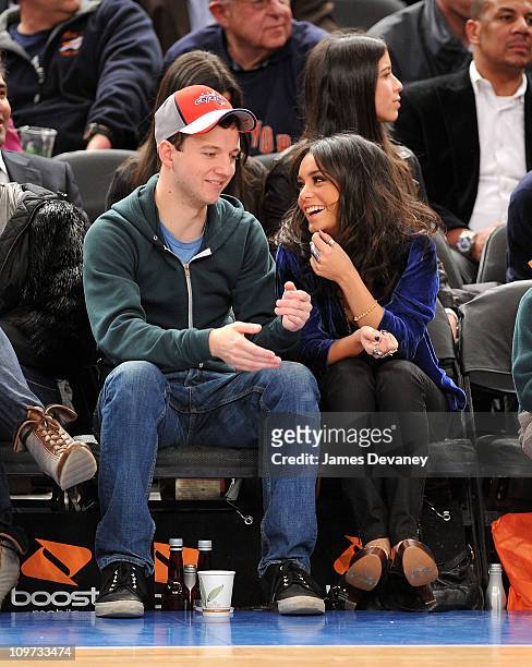 Gaelan Connell and Vanessa Hudgens attend New Orleans Hornets vs New York Knicks game at Madison Square Garden on March 2, 2011 in New York City.