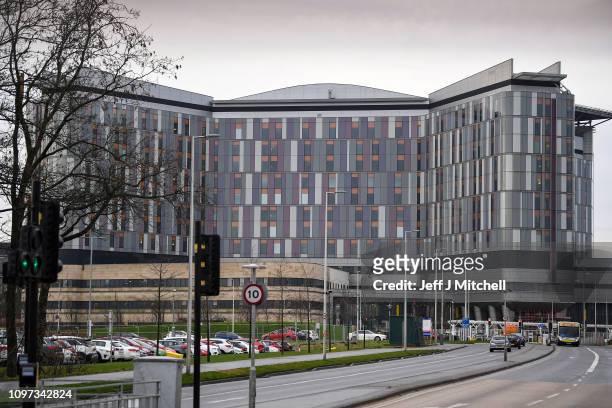 Cars are parked outside Queen Elizabeth University Hospital on January 21, 2019 in Glasgow, Scotland. Two patients have died at the Glasgow hospital,...