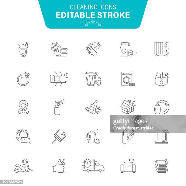 cleaning line icons - washing up glove stock illustrations