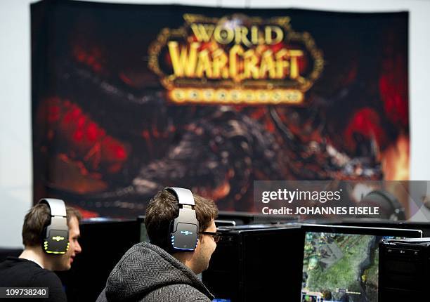 Youths play the online computer game "World of Warcraft" at the CeBIT, the world's biggest IT fair, on March 3, 2011 in Hanover, central Germany....