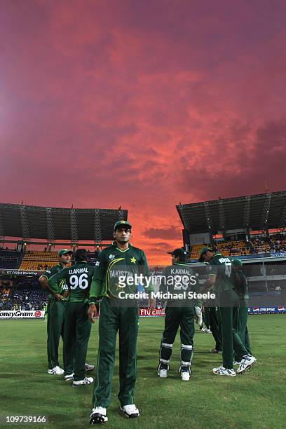 Mohammad Hafeez of Pakistan waits to take to the field during the Canada v Pakistan 2011 ICC World Cup Group A match at the R. Premadasa Stadium on...