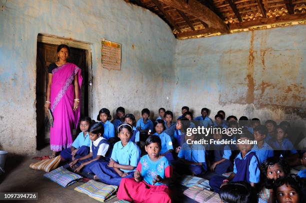 Muria tribe children in Devgaon village school in Chhattisgarh on November 18, 2013 in Chhattisgarh, India.