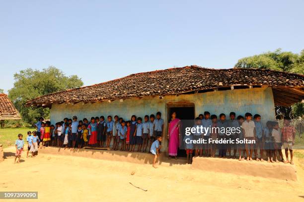 Muria tribe children in Devgaon village school in Chhattisgarh on November 18, 2013 in Chhattisgarh, India.