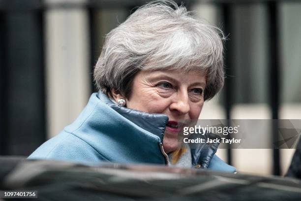 Theresa May leaves Number 10 Downing Street on January 21, 2019 in London, England. British Prime Minister Theresa May is due to address the House of...