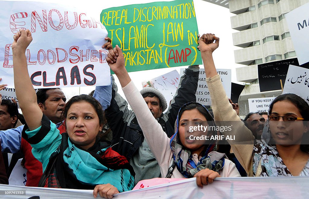 Pakistani Christians march during a rall